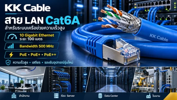 สาย LAN Cat6A รองรับ 10 Gigabit Ethernet ระยะ 100 เมตร แบนด์วิดท์ 500 MHz และ PoE++