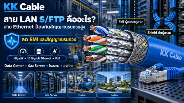 สาย LAN S/FTP มี Foil หุ้มแต่ละคู่สายและ Shield ถักหุ้มรวมเพื่อป้องกันสัญญาณรบกวน