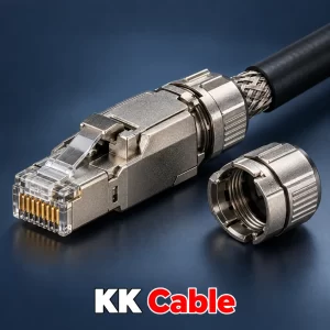 link-cat8-shielded-field-rj45-us-1081 หัว RJ45 LINK CAT8 แบบชิลด์ รุ่น US-1081 ตัวเรือนโลหะชุบนิกเกิล พร้อมส่วนประกอบสำหรับเข้าหัวภาคสนาม และข้อความ KK Cable