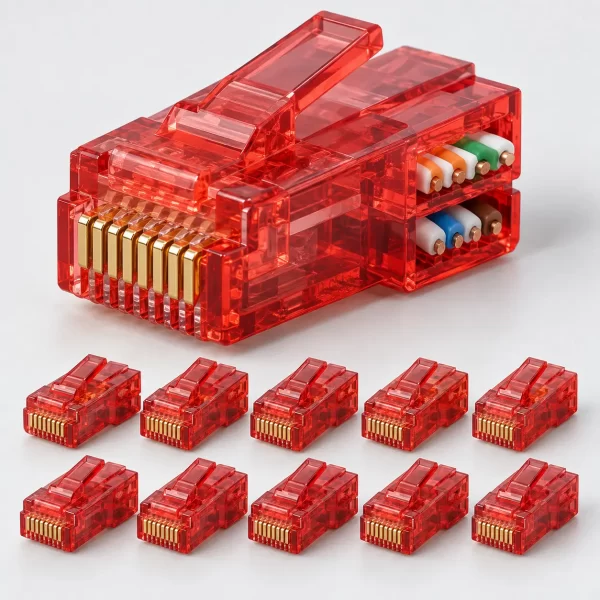 link-us-1062aa-2-cat6-red-rj45-10pcs หัว RJ45 LINK CAT6 แบบ 2 ชั้น สีแดง รุ่น US-1062AA-2 แยกสีสายได้ชัด