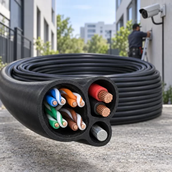link-us-9015mw-cat5e-power-sling-100m สายแลน LINK CAT5e Outdoor พร้อมสายไฟและลวดสลิง รุ่น US-9015MW-1 กล่อง 100 เมตร