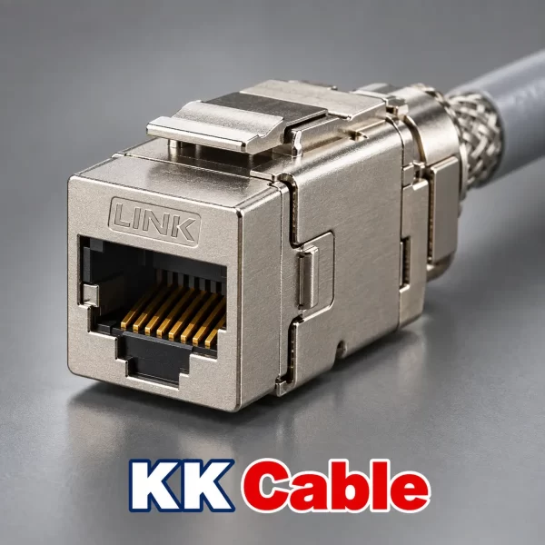 แจ็ก RJ45 ตัวเมีย LINK CAT5e แบบชิลด์ รุ่น US-1013 ตัวเรือนโลหะ พร้อมข้อความ KK Cable