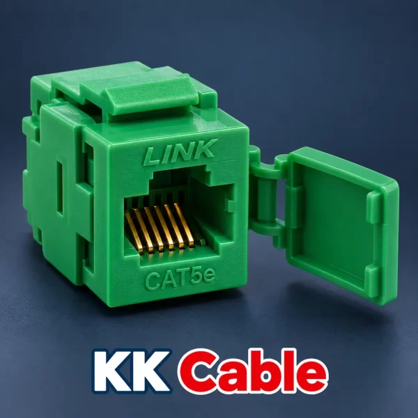 link-cat5e-slim-rj45-keystone-us-1005sc3-green แจ็ก RJ45 ตัวเมีย LINK CAT5e รุ่น US-1005SC3 แบบ Slim สีเขียว พร้อมฝากันฝุ่นและข้อความ KK Cable