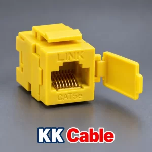 link-cat5e-slim-rj45-keystone-us-1005sc5-yellow แจ็ก RJ45 ตัวเมีย LINK CAT5e รุ่น US-1005SC5 แบบ Slim สีเหลือง พร้อมฝากันฝุ่นและข้อความ KK Cable
