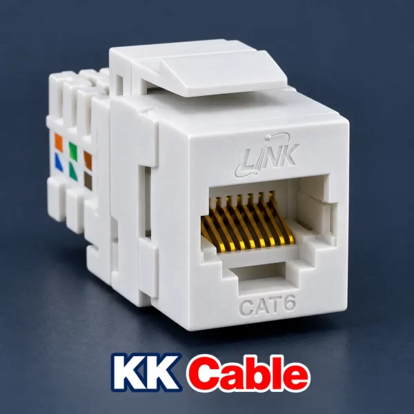 แจ็ก RJ45 ตัวเมีย LINK CAT6 รุ่น US-1006SL แบบ Slim สีขาว พร้อมช่อง RJ45 และข้อความ KK Cable